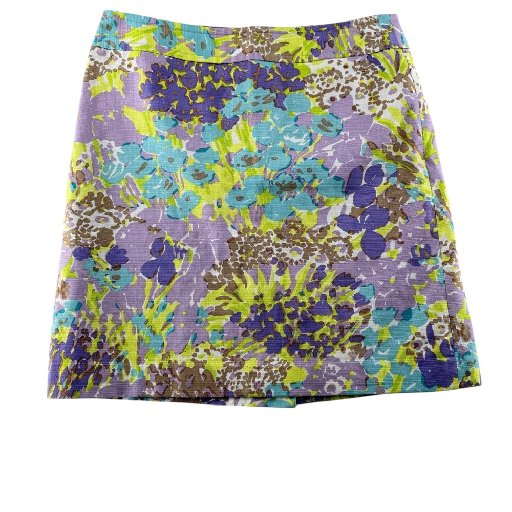 Talbots Floral Pencil Skirt Purple Pastel Stretch Lined Size 10P Petite Spring